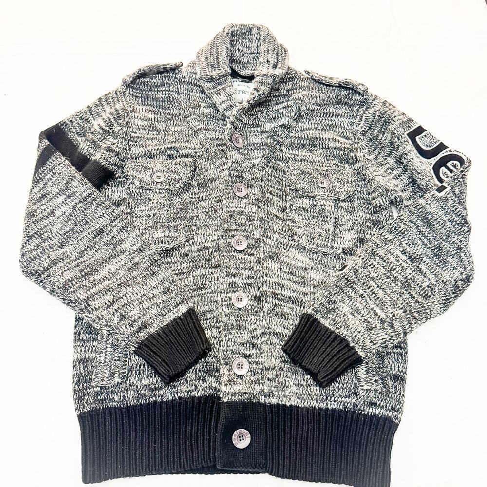 Desigual Made to Dream Wool Cotton Pullover Gray Knit Sweater Button Down Size L